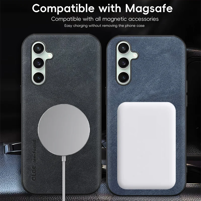 Magnetic Retro Leather Soft Phone Case with Wireless Charging Compatibility