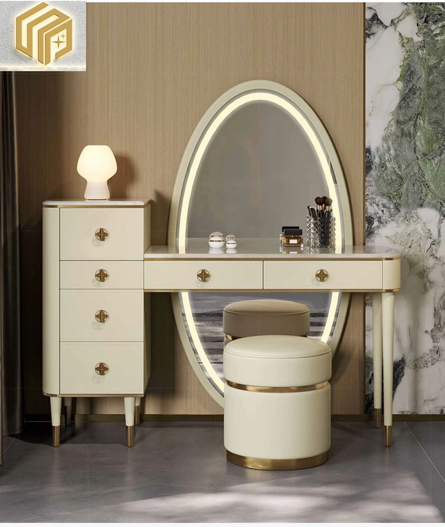 

Light Luxury Dressing Table, Bedroom, Modern Small Unit, High end Fashion Customization, Simple Marble Storage, Integrated Makeu