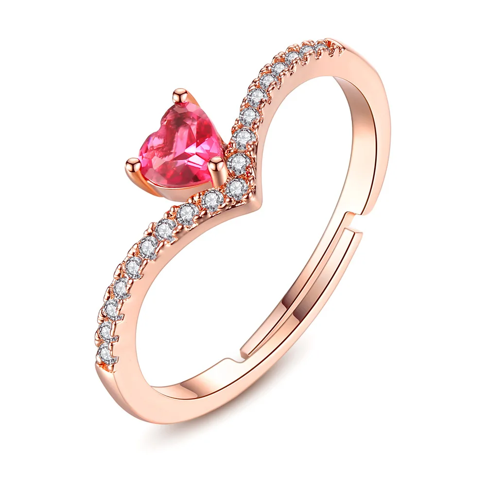 

KOSE New Fashion High-End European And American Peach Heart Open Ring Female Mozambique Garnet Peach Heart Open Ladies Ring
