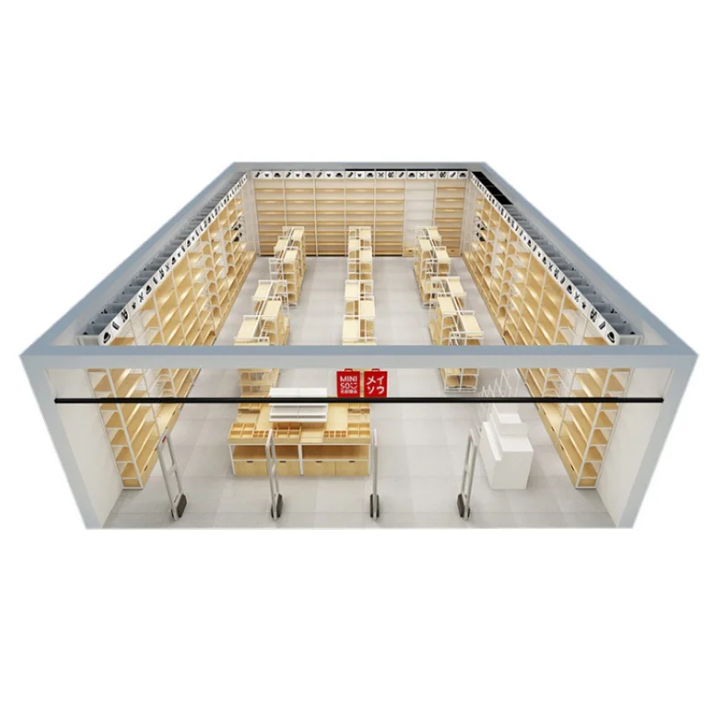 custom，Wooden Supermarket Miniso Convenient Store Shopping Mall Display Stand Rack Shelf Furniture