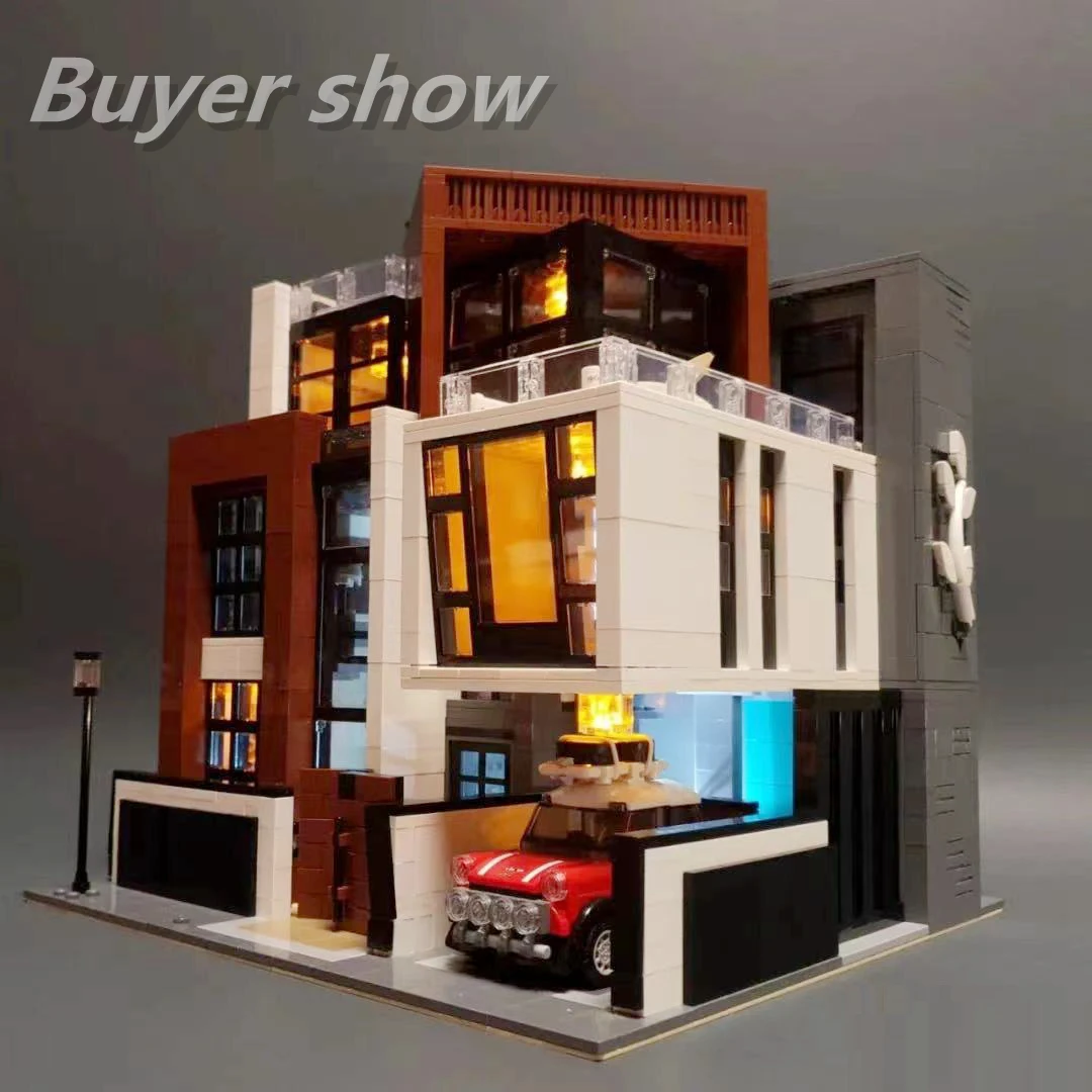 

Expert Modern Villa Brick Bank Cafe Corner Model Moc Modular Houses Building Blocks Toys Pet Book Shop Town Hall