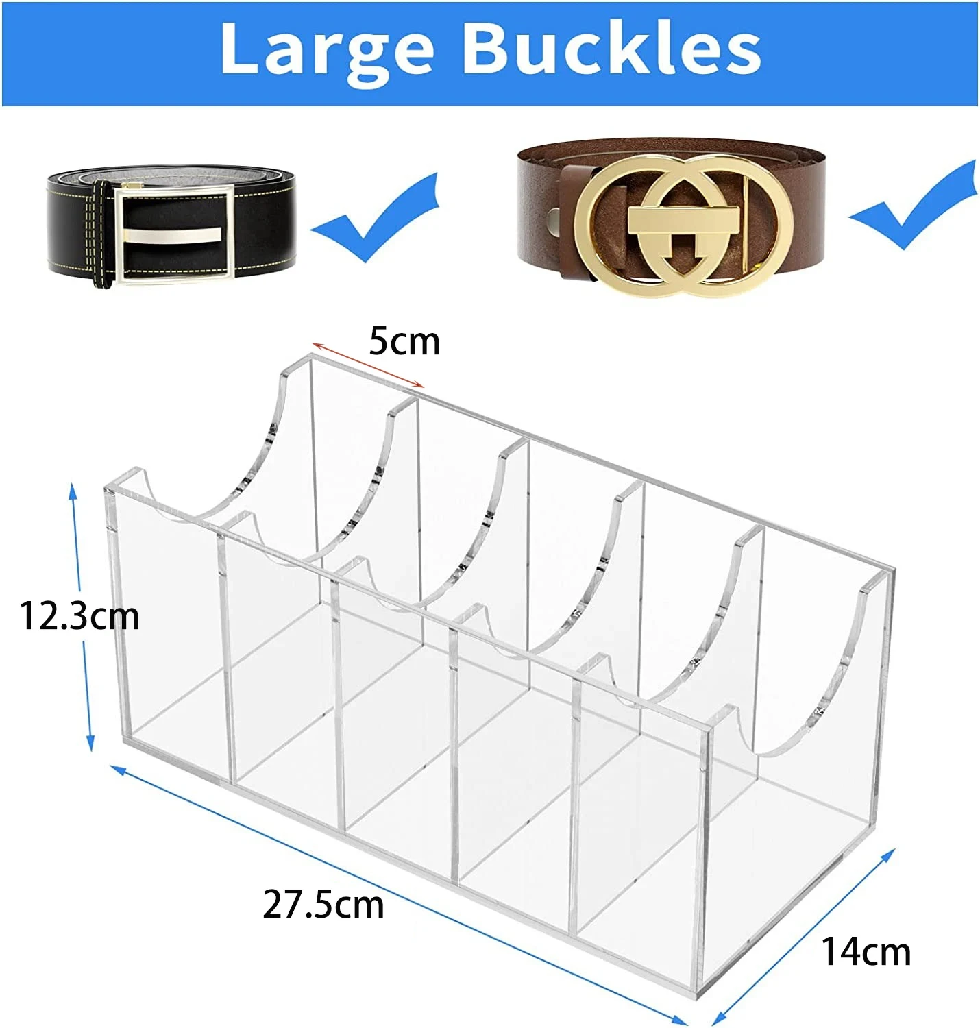 Plastic Storage Box 5/8 Grids Clear Acrylic Display Case Assemble Acrylic Belt Storage Box For Belt Jewelry