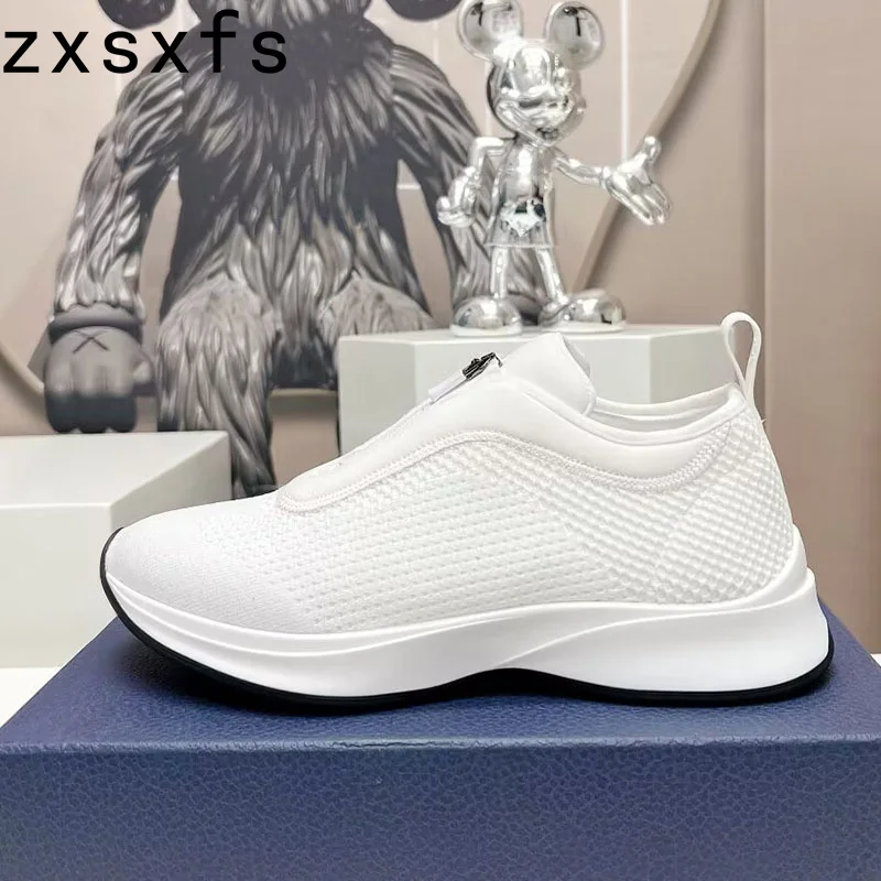 

2023 Quality Knitted Sneakers Women Male Thick Sole Comfort Brand Casual Shoes Unisex Mixed Color Shoes For Men Lover's Loafers