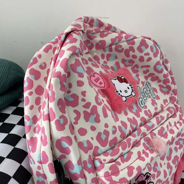 Cute Hello Kitty Leopard Backpack White - Pink Laptop School Books Bag –  Yvonne12785