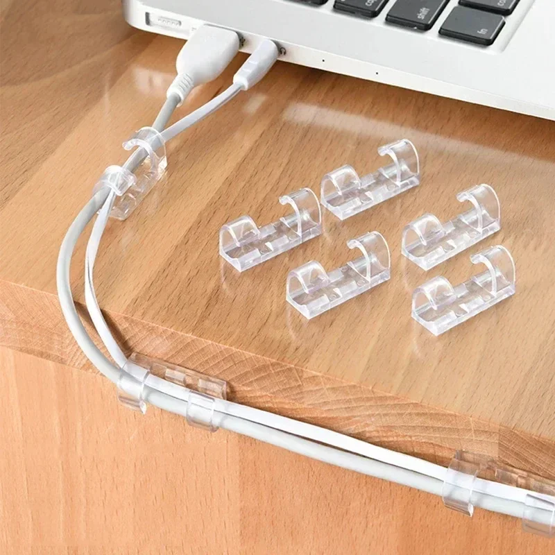 Cable organizer cable clip 100PCS cable organizer clips transparent self-adhesive desktop wall USB cable management wire winder manager PC winder