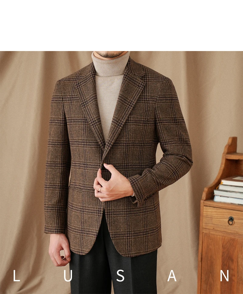 Mr. Lu San 50 % Wolle Prince Ge Coffee Retro-Anzug Herbst/Winter Italienischer Gentry Warm High-Setting-Anzug Herren – Detail 19