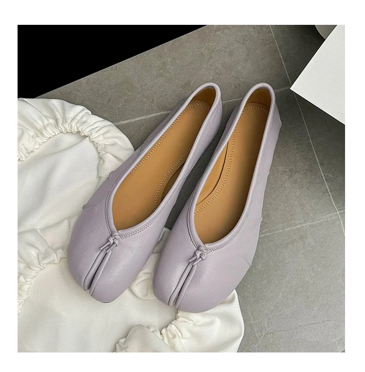 أزياء تيبي سبليت تو أحذية نسائية جلد طبيعي الباليه الشقق مريحة الشقق خمر مطوي أحذية جلد الغنم أحذية مصممين