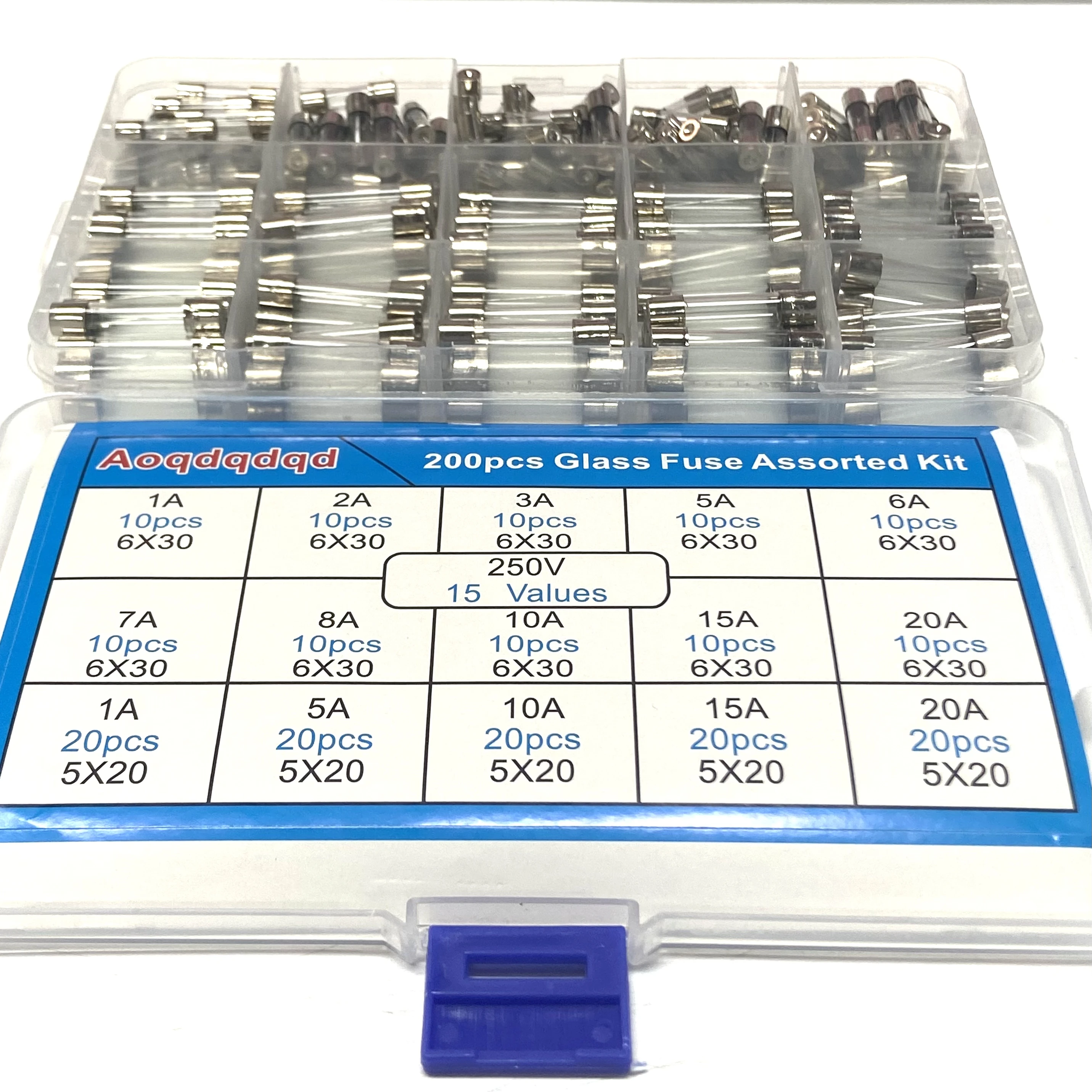 200PCS GlassTube Fuse 5X20MM/6X30MM MIX  Quick Blow Glass Tube Fuse Assortment MIX Kit Fast-blow Glass Fuses 15kinds 200pcs box 6 30 5 20 fast blow glass fuse assorted kit 0 1a 30a household fuses automobile glass tube fuse in stock