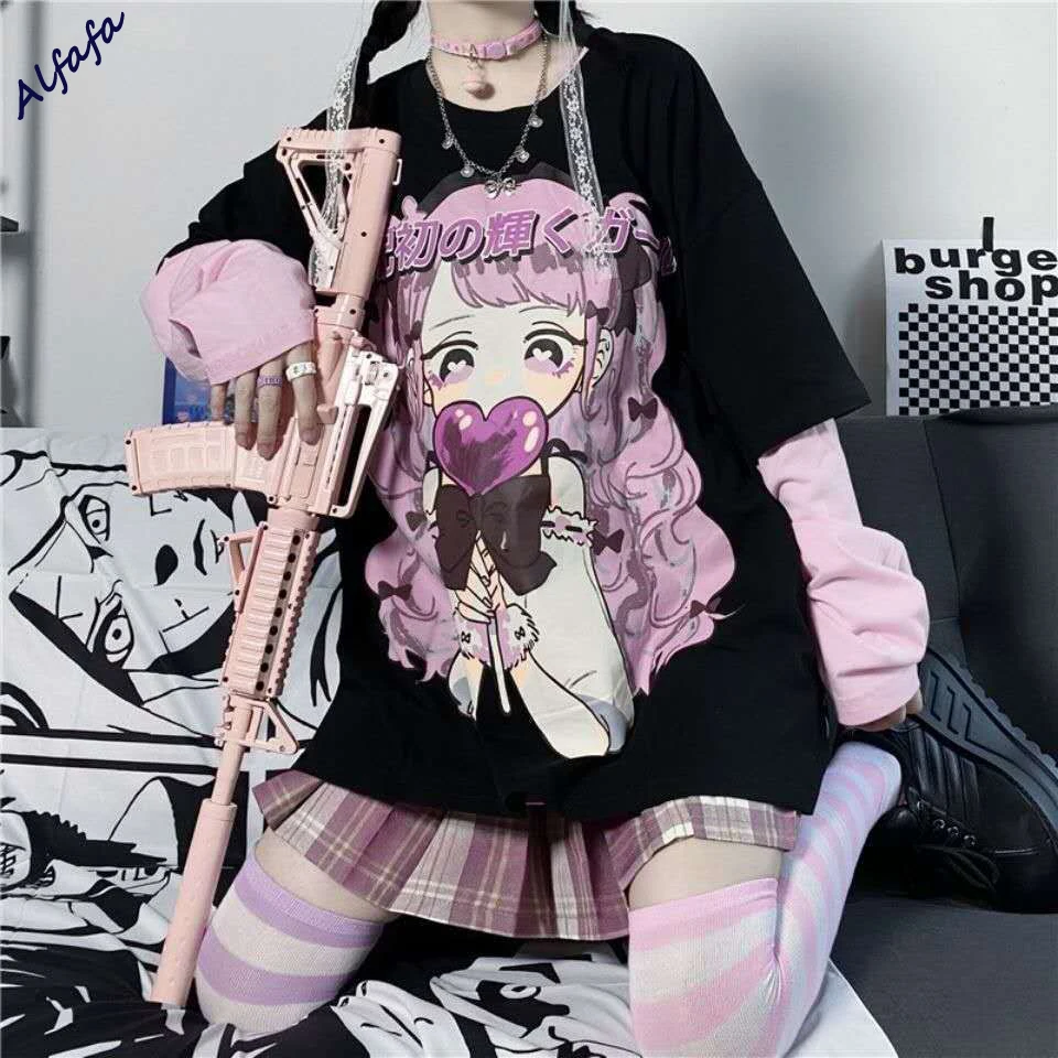 Emo Anime Long Sleeve T-shirt Women Spring Autumn Hip Hop Japanese