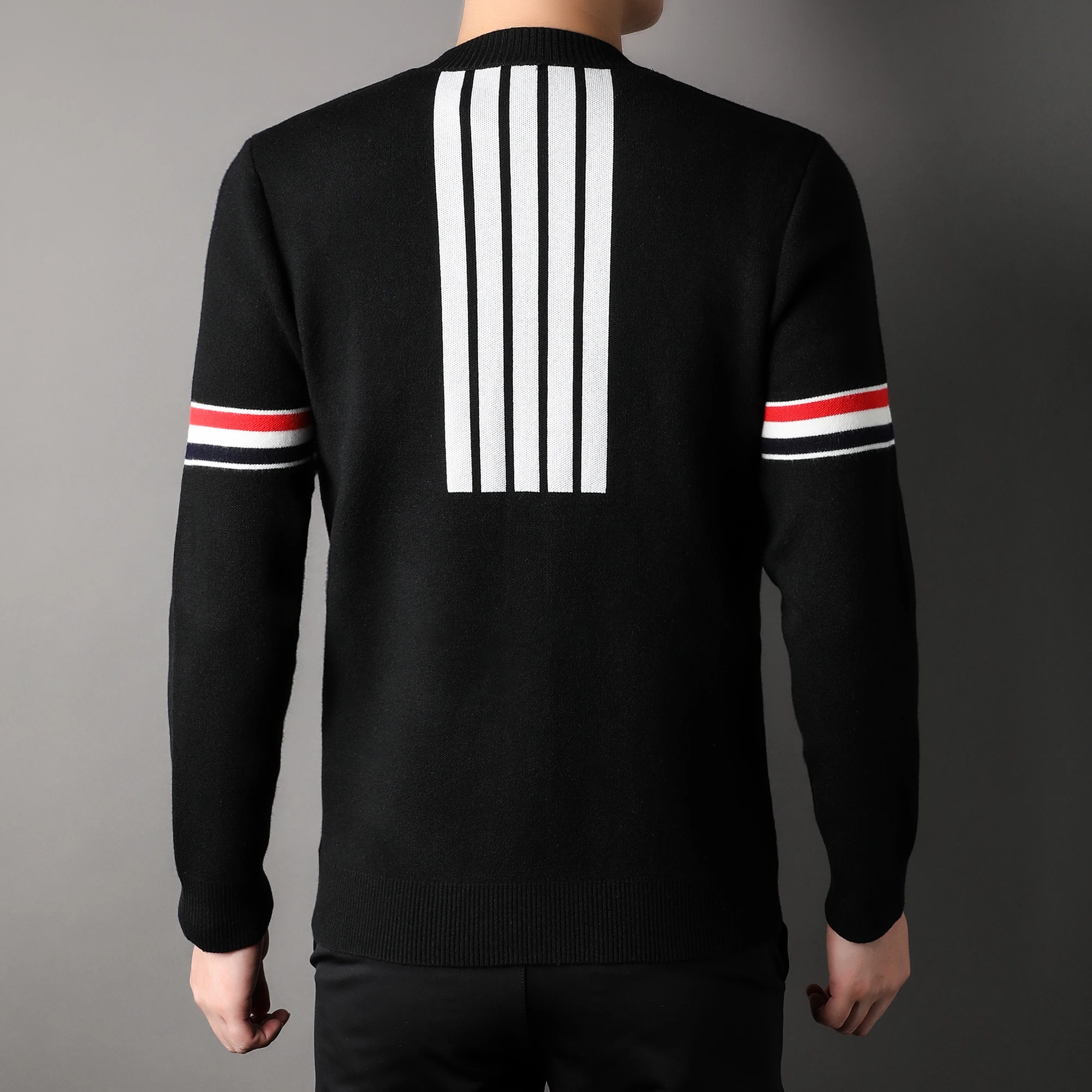 Luxury Quality Men\'s Knitted Cardigan Autumn/Winter Striped Pocket Long Sleeve Coat Europe Business Trend Exquisite Men Clothing