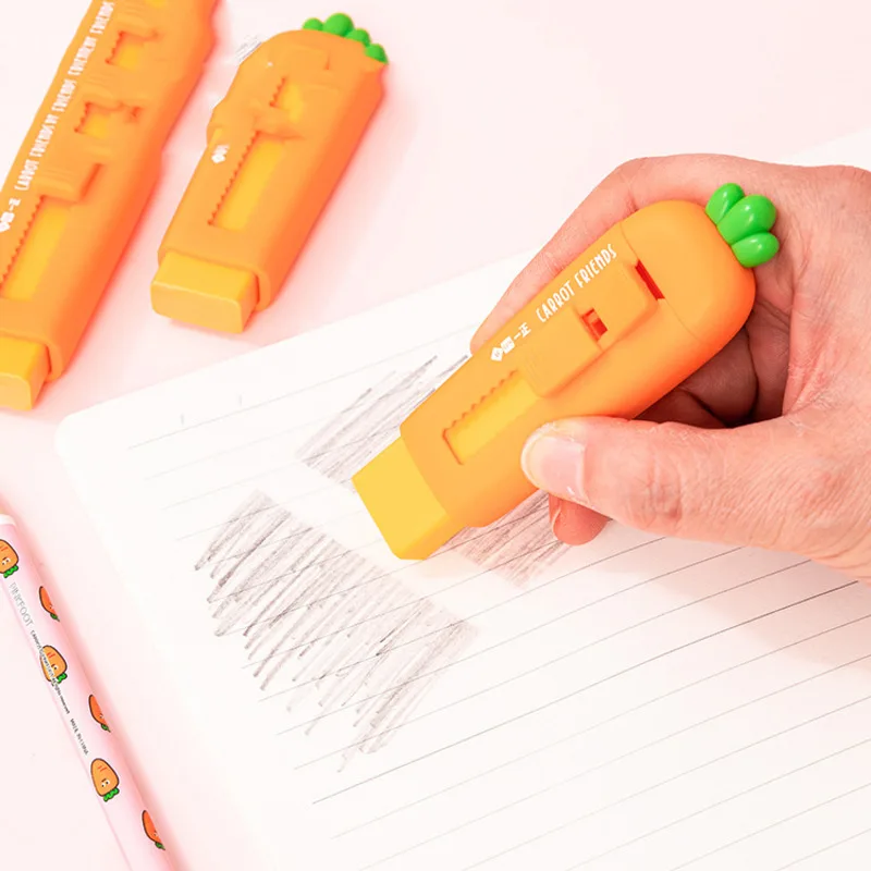 Pencil eraser eraser pen plasticine eraser eraser refillable pen biscuit eraser kneadable eraser retractable eraser 1 Piece Stationery School Supplies Lovely Carrot Rubber Creative Novelty Gifts Pencil Eraser