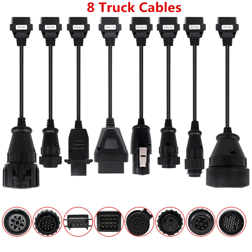 

Hot Sale Full Set 8 PCS Truck Cables For TCS Pro Multidiag Pro+ OBD OBD2 Automotive Scanner Connector For BM-W/Vo-lvo