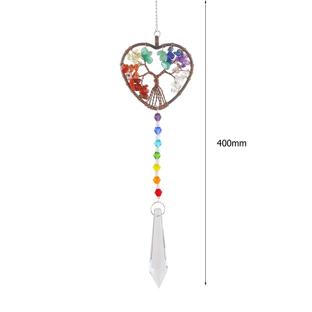 Élet Fa Kristály Windchimes Napsütéses Ablak Természetes Kő Kézműves Kültéri Kert Függő Medál Otthon - Image 6