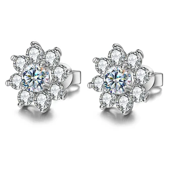 DW 0.5CT Moissanite Diamond Flower Stud Earrings for Women Real 925 Sterling Silver Solitaire Eternity Wedding Party Jewelry 3