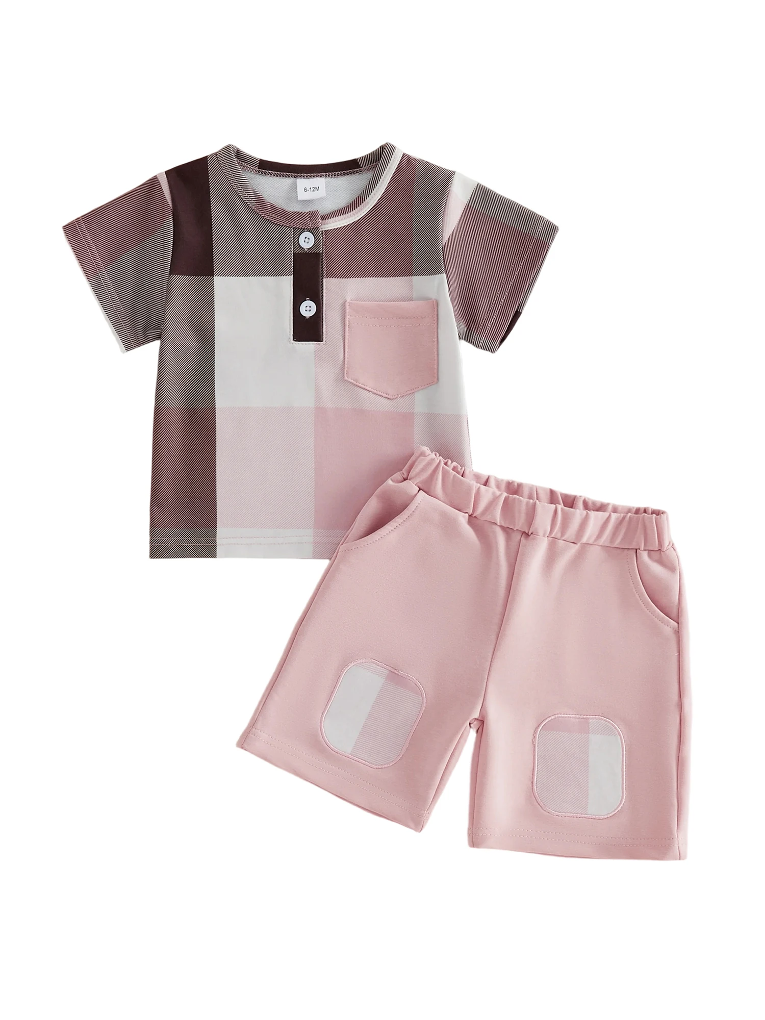 Adorable Toddler Girl Summer Outfits Plaid Crew Neck Short Sleeve T-Shirts with Elastic Waist Pants - 2 Piece Clothing Set for 1