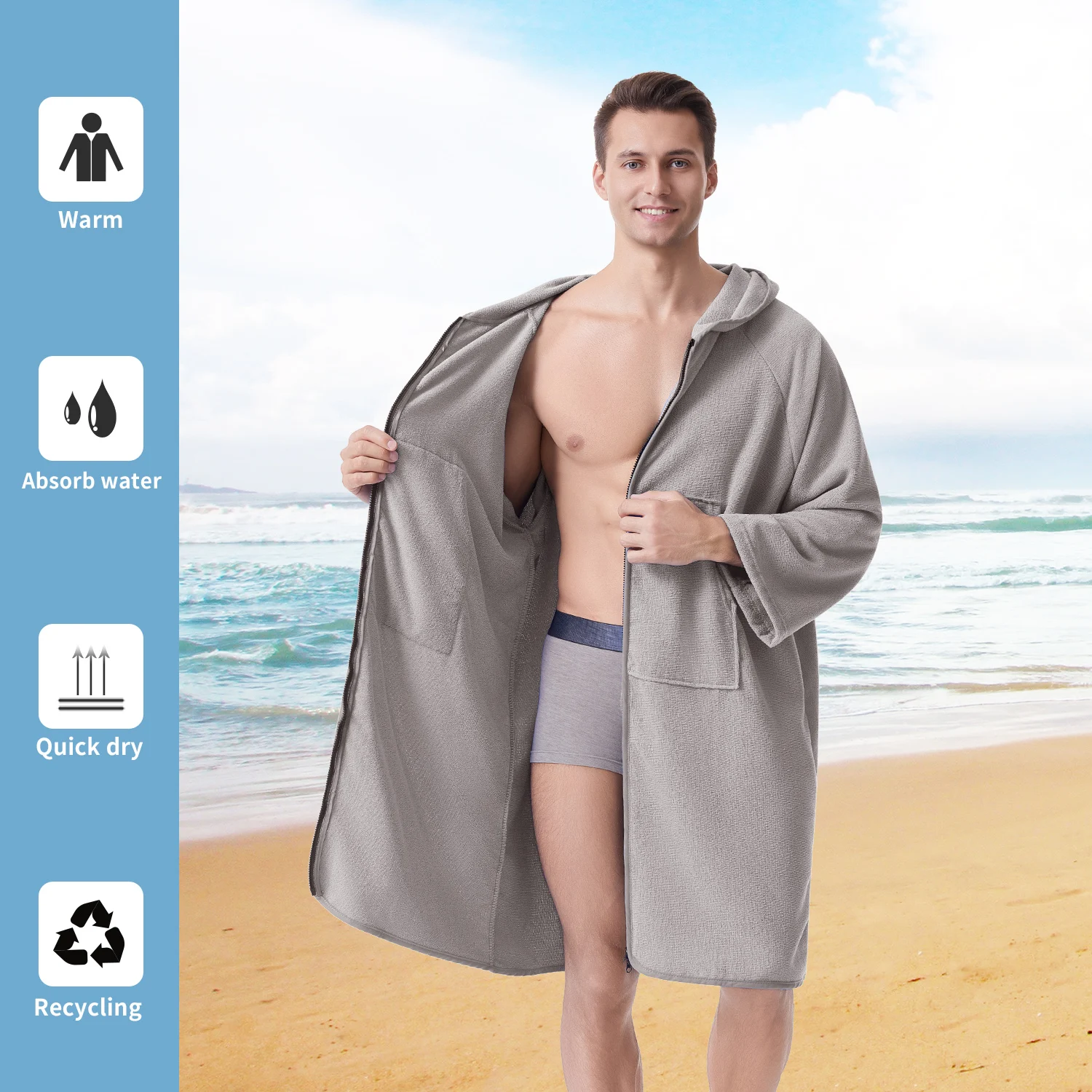 Accappatoio mutao con zip maniche lunghe asciugamano mare_voghion.com