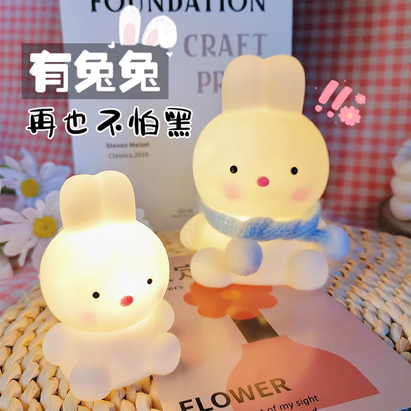 Night Light Cute Rabitt Soft Lighting Small Night Light Bedside Lamp Decoration Bedroom Atmosphere Light Girl Children GIft