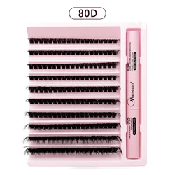 Eyelash Extension Kit - 200 PCS Cluster Lashes with Bond & Seal Tools (Pink 80D-BOND)