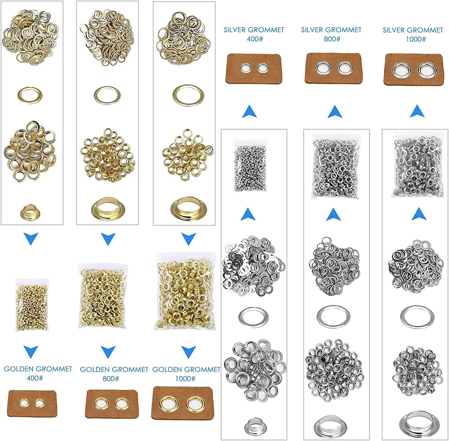 Eyelet Punch Tool Set Snap Buttons Metal Eyelets Comes with 3 dies 3000 Gold and Silver Eyelets Grommets Paper eyelet punch tool set eyelet grommet ring eyelet grommet ring kit grommet eyelet kit grommet punch tool grommet tool kit grommet tool screw back eyelets eyelet grommet dies metal eyelet buttons