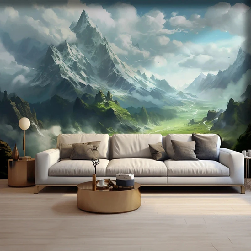 Personalizado Natureza Paisagem Papel de Parede 3d Criativo Backdrop Wall Art Pintura Decoração Céu Azul Montanha Foto Mural Estilo Chinês Tamanho