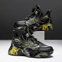 New Boys Basketball Shoes High-Top Mesh Sport Sneakers with Rotating Button, Breathable & Shock-Absorbing Running Shoes for Kids 2