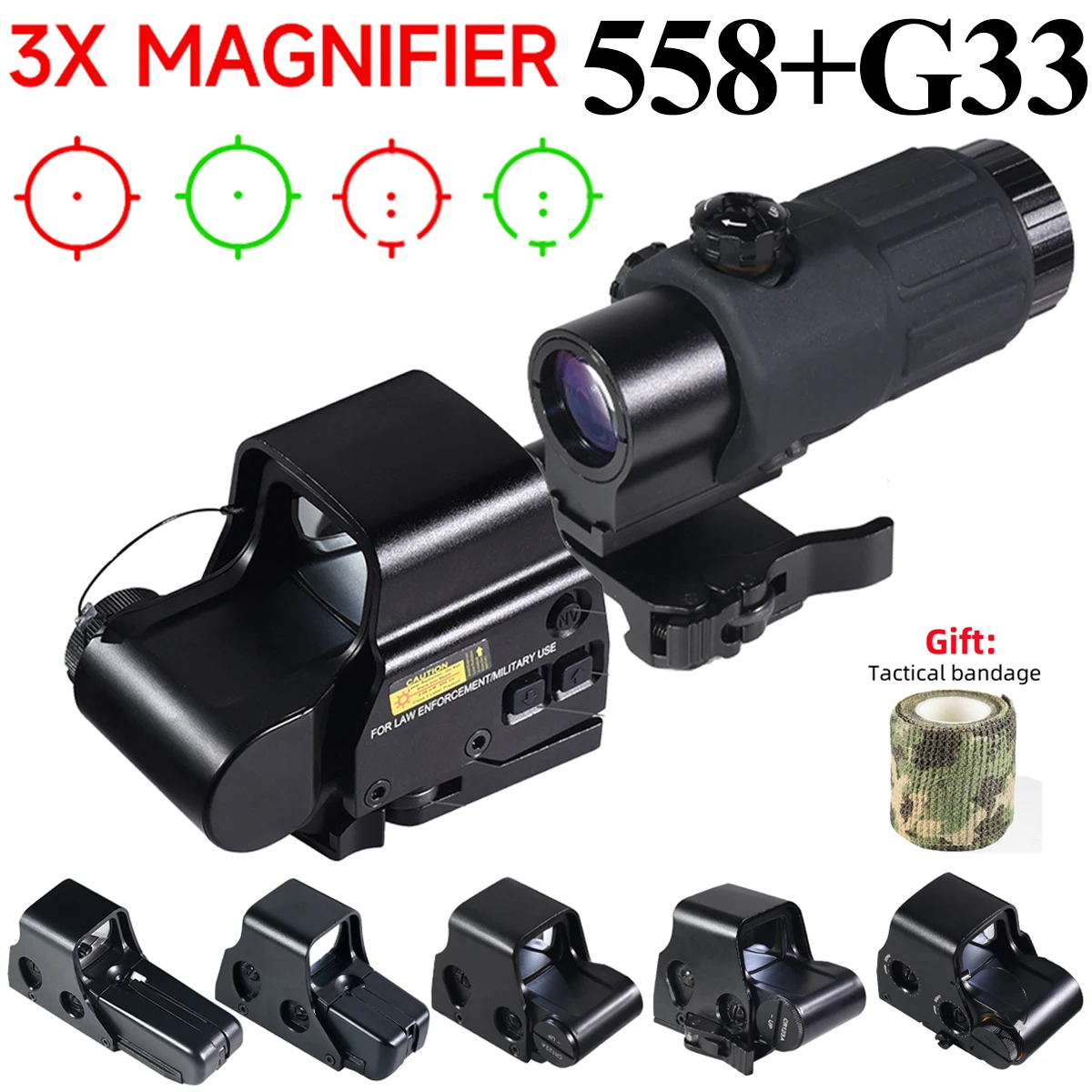 Red Dot Sight Tactical Magnifier Scope Holographic Collimator Tactical 558 G33 3X Magnifier Sight Scope