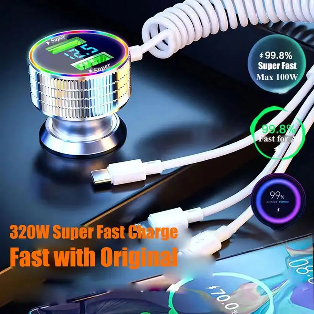 

320W USB Car Charger 5 In 1 Fast Chariging Phone Adapter For IPhone 14 Pro Max 13 12 11 OPPO Oneplus S3D5
