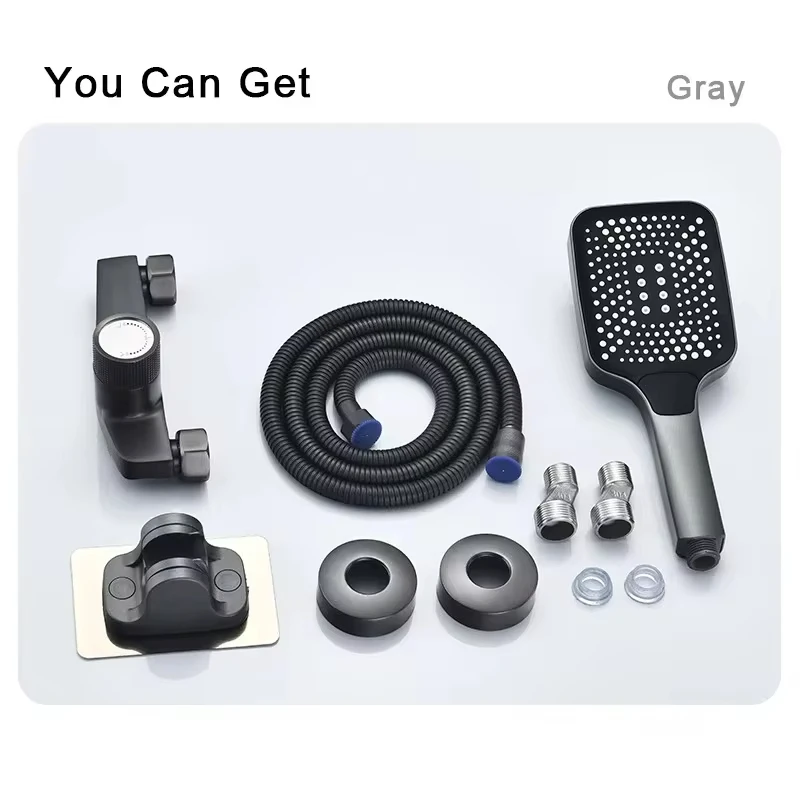 Gray Waterfall Bathtub Faucet With Hand Shower Brass Chrome Wall Mounted Bathroom Shower Mixer Tap Full Shower system Set 4