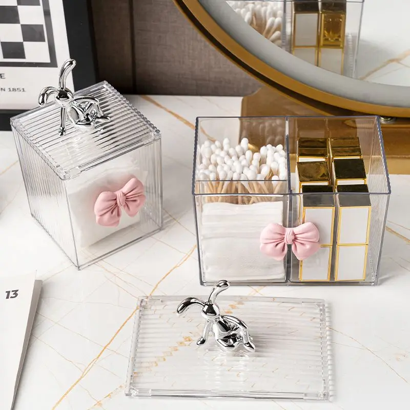 European Rabbit Bow Jewelry Box Clear Lipstick Cotton Sabs Jar Desktop Trinket Storage Box Living Room Fruit Snack Jar with Lid 4