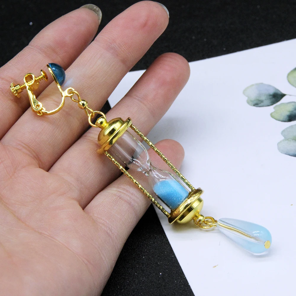 Stud Earrings Dangle Earrings Hoop Earrings Chain Ear Clips Drop Earrings Pendant Earrings Long Earrings Ear Loops Jewelry Anime Vanitas Earrings The Case Study of Vanitas No Carte Blue Hourglass Ear Clips Jewelry Fans Cosplay Gift