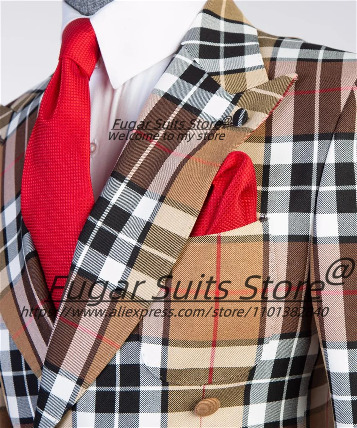 Italian Style Plaid Men Suits Business Male Blazers Slim Fit Double Breasted Groom Tuxedos 2 Pieces Sets Fashion Costume