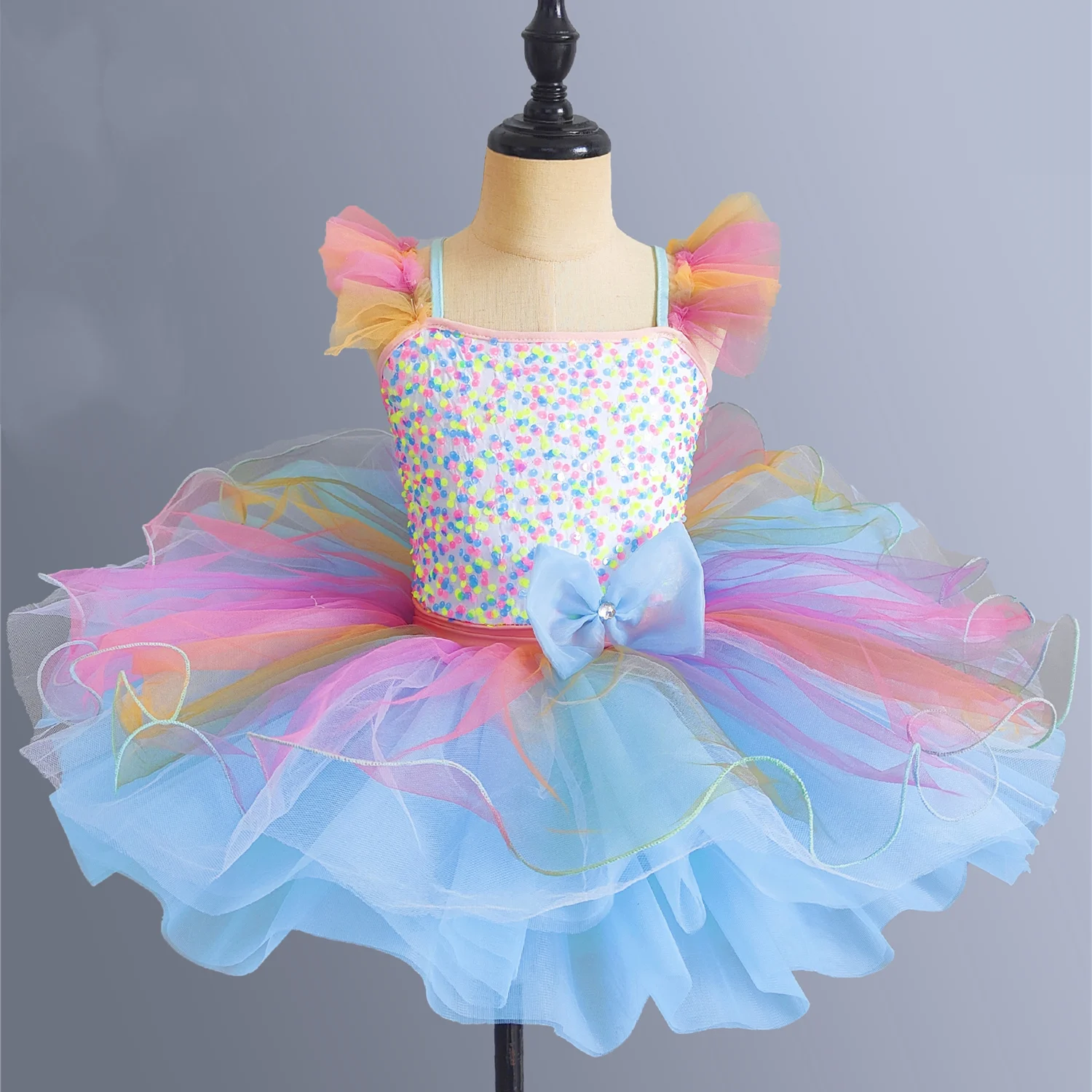 Children Ballroom Clothing Sequined Ballet Tutu Dress Girls Rainbow Color Modern Performance Clothing Wear Ballet Princess Dress Ballet Dress Tutu Skirt Girls Dance Costumes