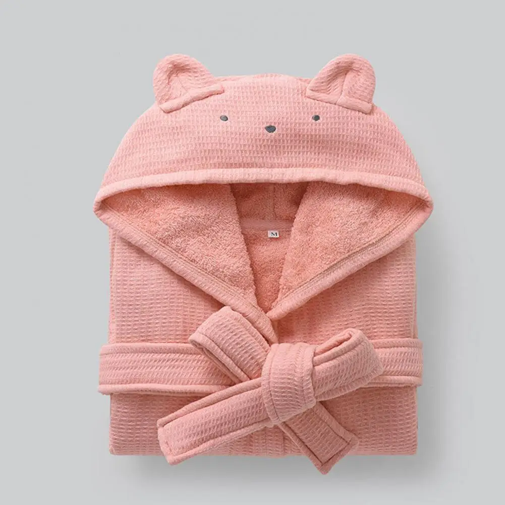 Kids Bathrobe Hooded Belted Pocket Thick Soft Quick Water Absorbent Solid Color Boys Girls Toddlers Robe Pajamas Sleepwear