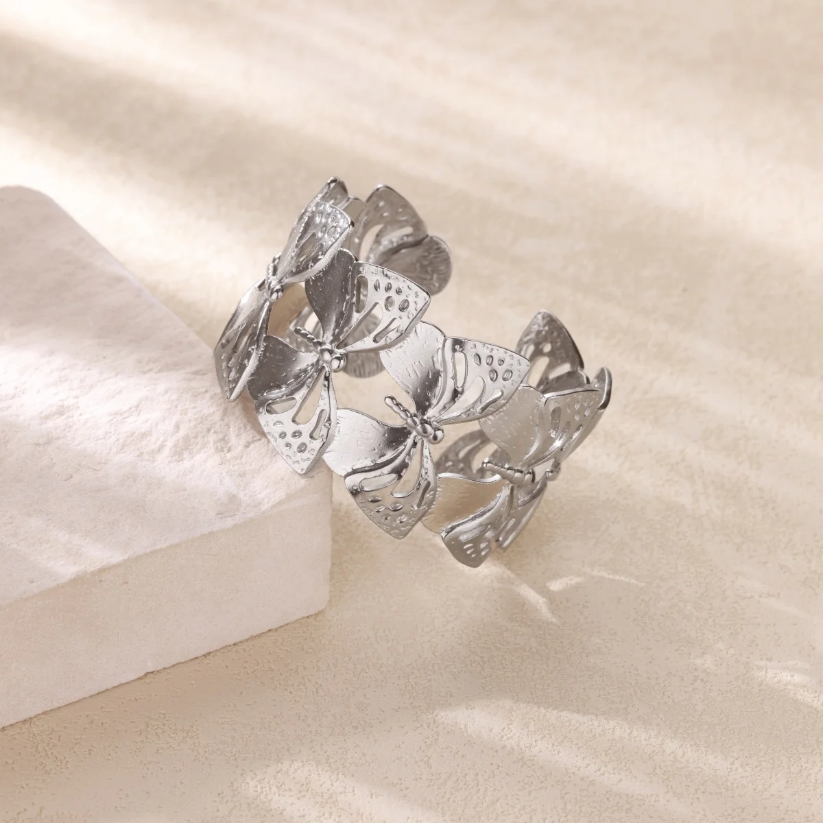 Stainless Steel Butterfly Bangle for Women Silver Color