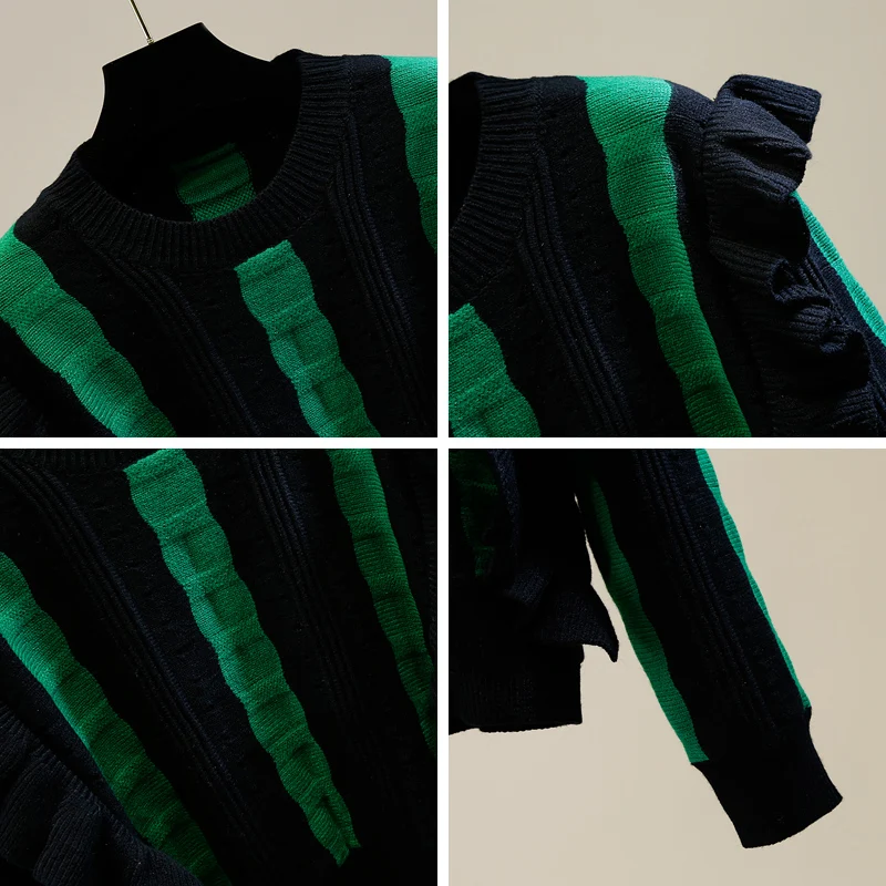 Stylish Ruffles Short Sweater Crop Tops Women 2023 AutumnNew Arrival Long Sleeve O-neck Chic Vintage Streetwear Jumper Knitwear