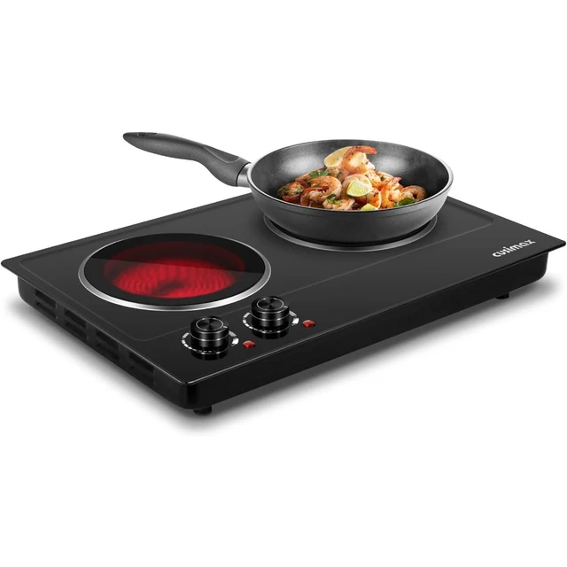 Double Burner, 1800W Ceramic Electric Hot Plate for Cooking, Dual