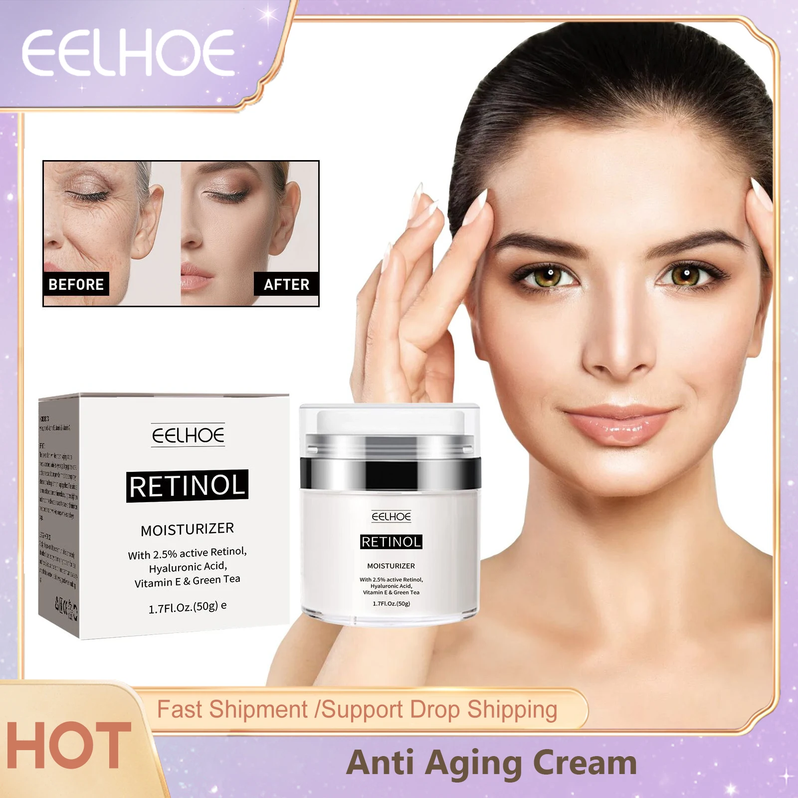 

Retinol Face Cream Hyaluronic Acid Anti Aging Remove Wrinkle Lifting Firming Fade Fine Lines Brightening Moisturizing Skin Care