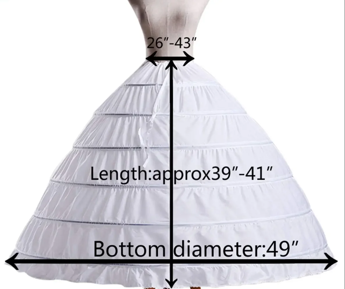 Women Crinoline Petticoat A-line 6 Hoop Skirt Slips Long Underskirt for Wedding Bridal Dress Ball Gown White