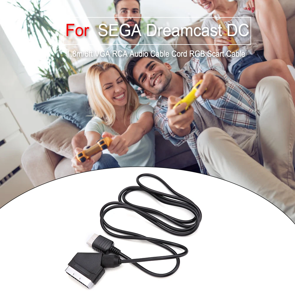 RGB Scart 케이블 1.8m/6ft 게임 교체 연결 케이블 SEGA Dreamcast DC용 이미지 선명도 개선