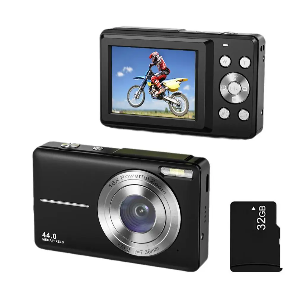 

FHD 1080P Digital Camera for Kids Video Cameras with 32GB SD Card 16X Digital Zoom 48MP 2.4 Inch LCD Video Blog Camera for Teens