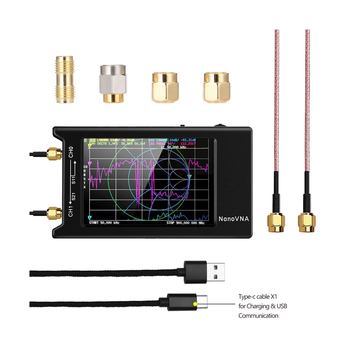 

4 Inch LCD -H4 50KHz-1.5GHz Screen Vector Web Analyzer Antenna Analyzer Shortwave USB 5V 200MA