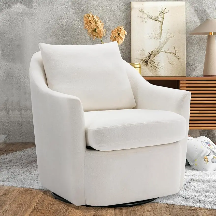 

Swivel Armchair Chair, Upholstered Round Accent Chair, 360° Swivel Single Sofa with Back Pillow for Comfort