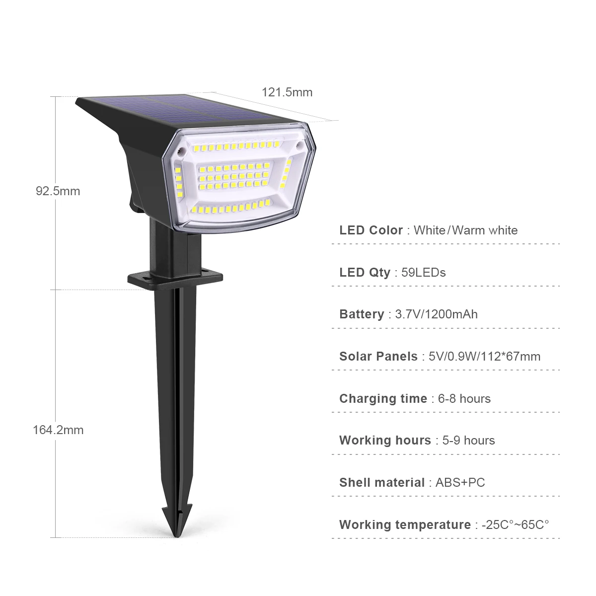 Solar LED Lamp 1200mAh Battery Large Capacity Long Working Time Outdoor Floodlight Spotlight For Pathway Lawn Courtyard Lighting