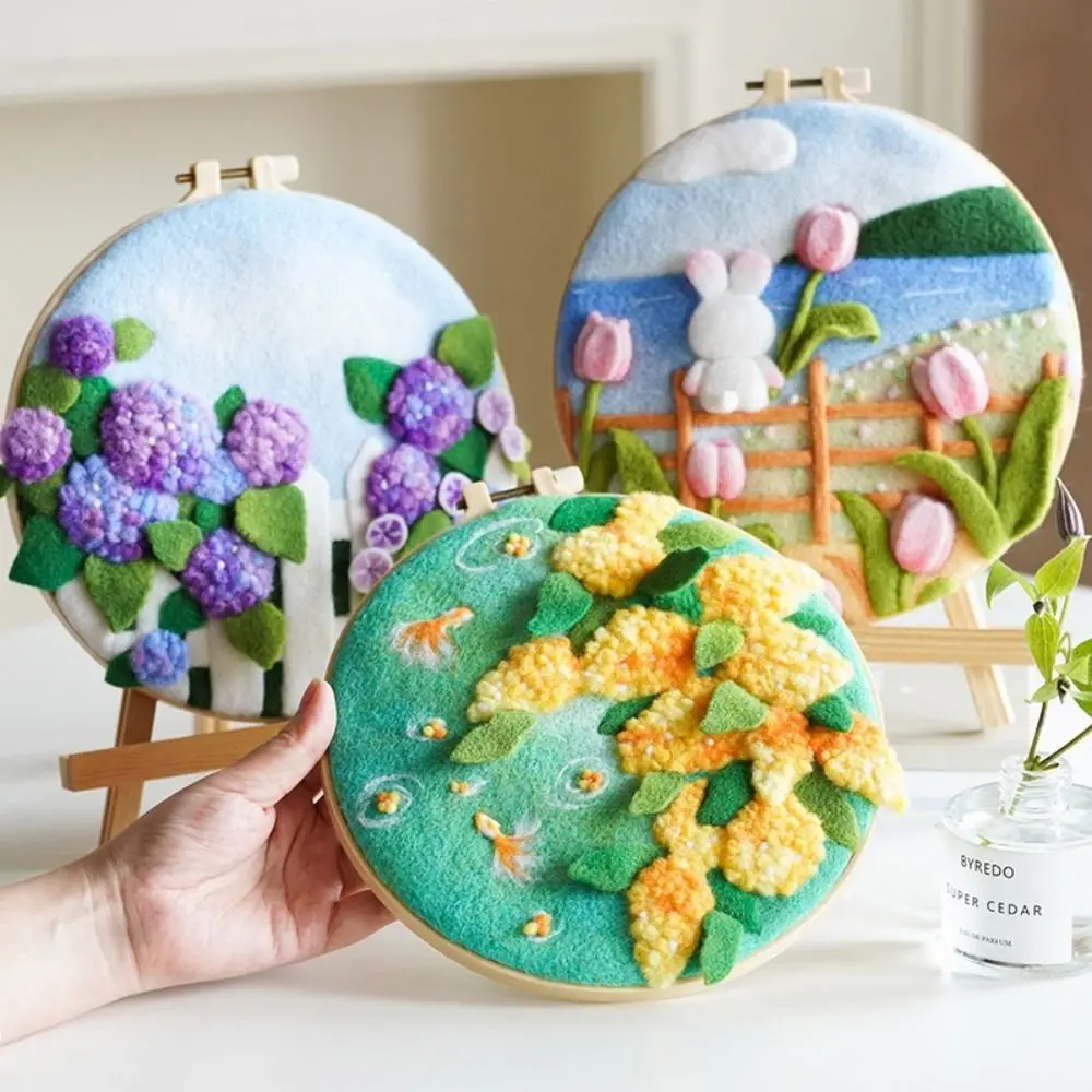 DIY Wool Painting Kits 20x20cm With Frame Modern Creative Needle Felt Painting Flowers Picture