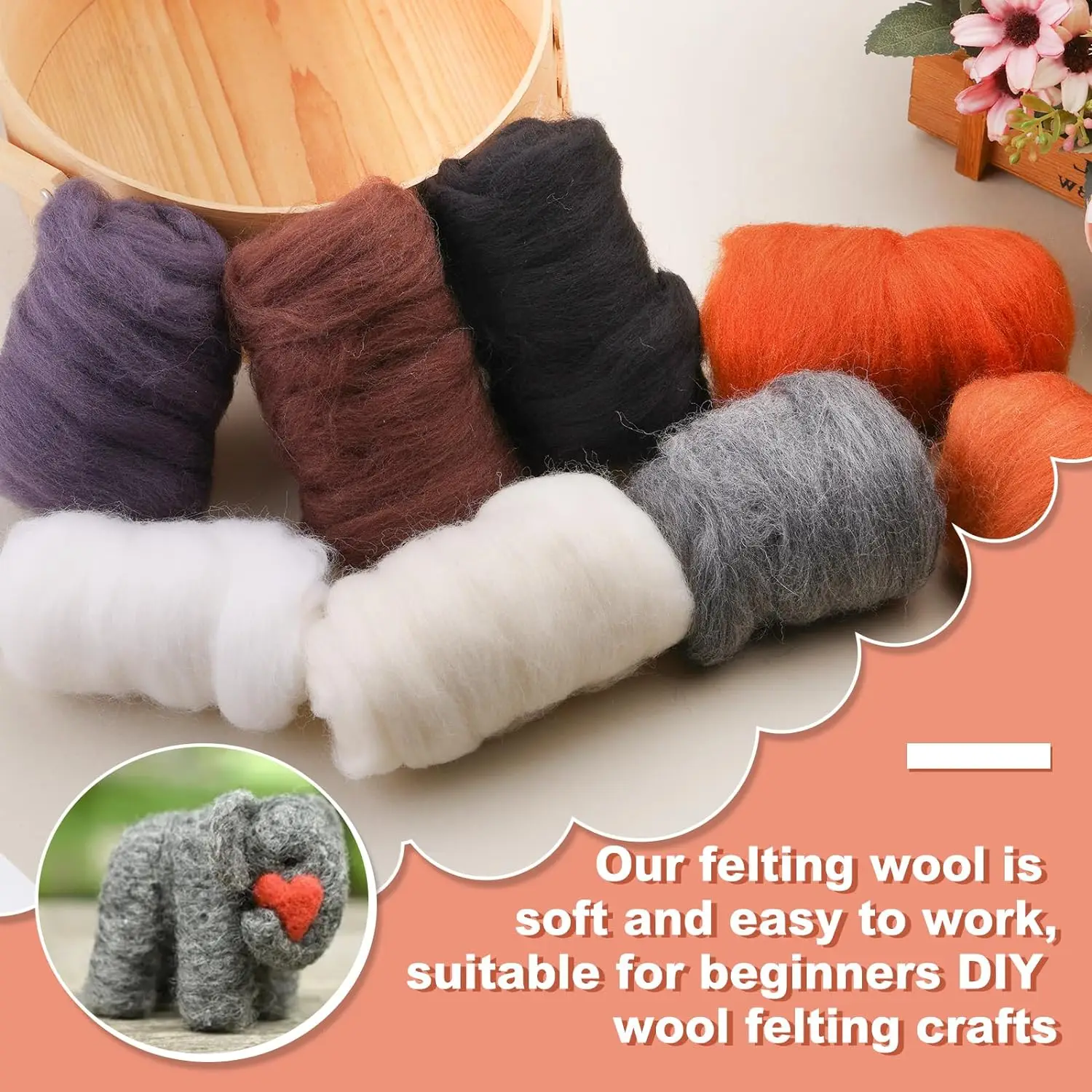 DIY Wool Roving Needle Felting 8 Colors Wool Felting Fibre Handmade Material For Beginners Needle Product Making