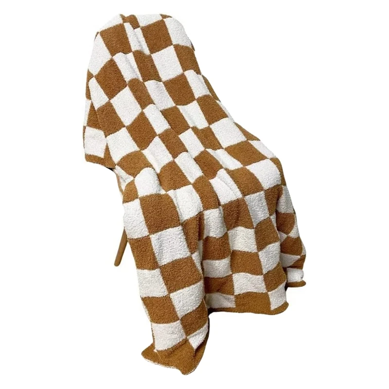 

BEAU-Throw Blankets Checkered Fuzzy Blanket Plaid Decorative Throw Blanket - Super Soft Shaggy Fleece Blanket