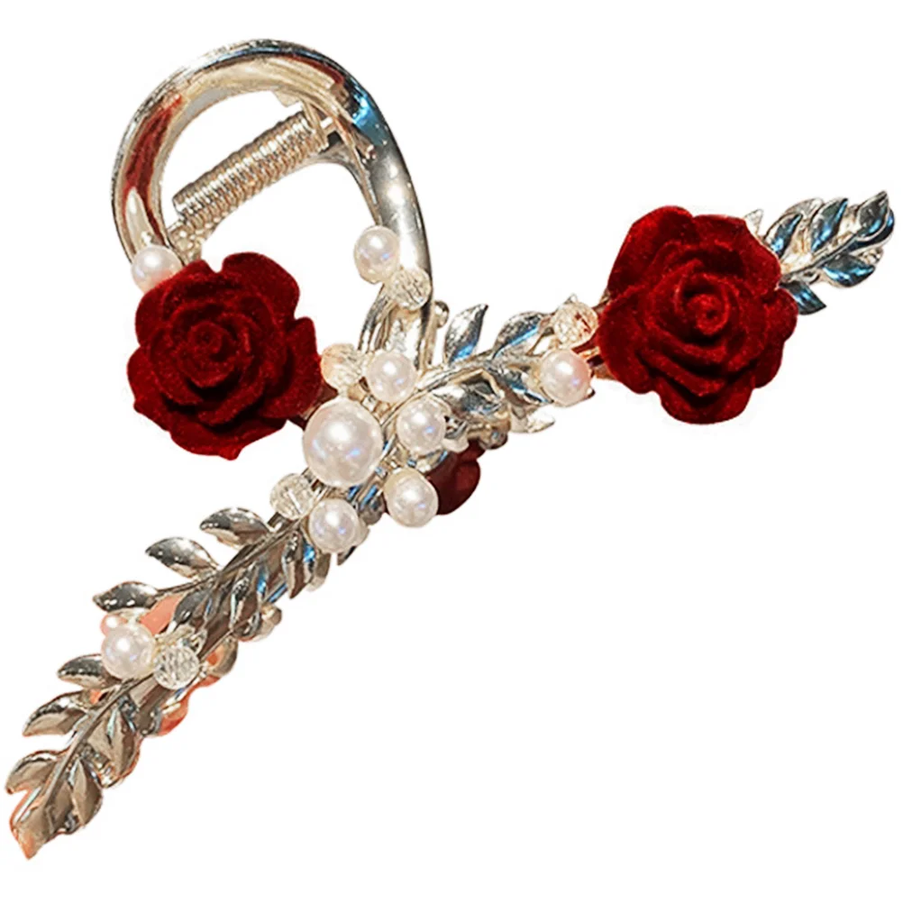 Hairpin Women's Pearl Gold Alloy Flower Shark Clip Grips Jaw Clips Claw for Thick 3