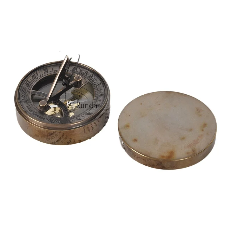 *Retro Nostalgic Brass Solid Copper Sundial Compass Multifunctional Western Antique Ornament