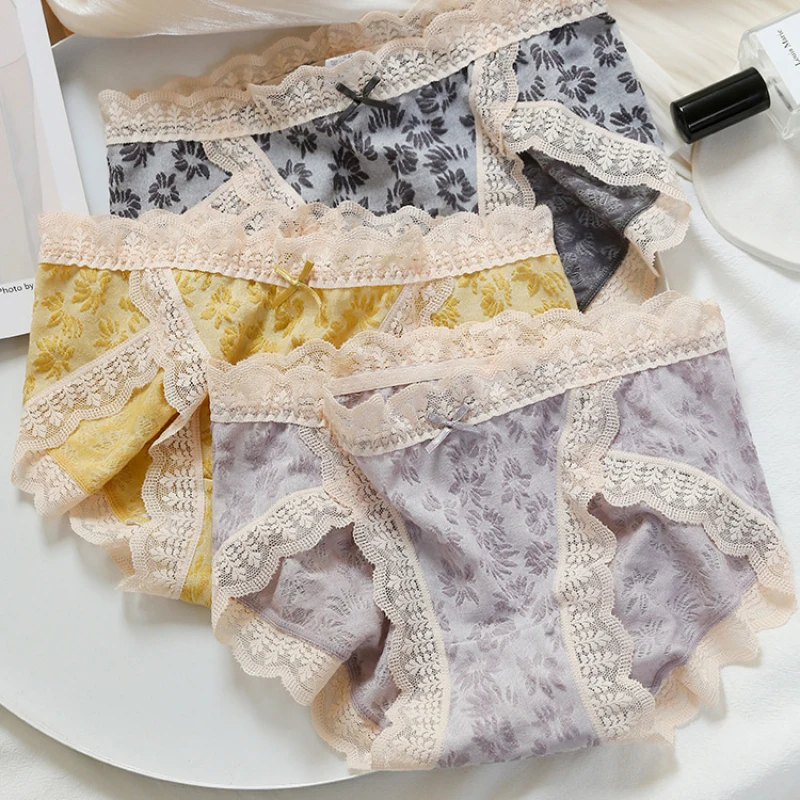 Women Cotton Lace Low Waist Underwear Cute Lovely Sweety Japanese Princess  Style High Elasticity Breathable Panties Breifs