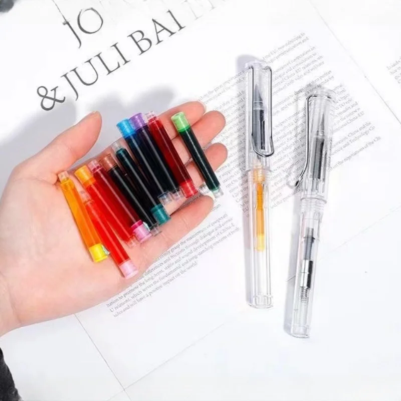 Transparent pen +10 color ink sac, pen can replace ink sac, transparent no printing style ins high appearance level correction p 5